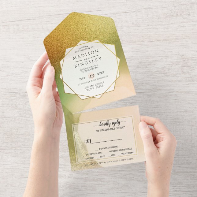 Fab Chartreuse 💚 Abstract Incredible Budget Weddi All In One Invitation (Tearaway)