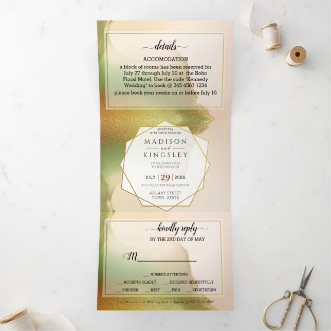 Fab Chartreuse 💚 Abstract Incredible Budget Weddi Tri-Fold Invitation (Inside)