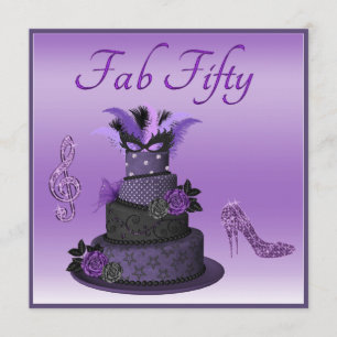 Fab Fifty Purple Diva Cake, Sparkle High Heels Invitation