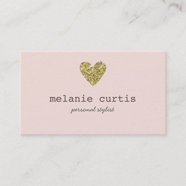 Fab Gold Faux Glitter Heart Pink Business Card (Front)