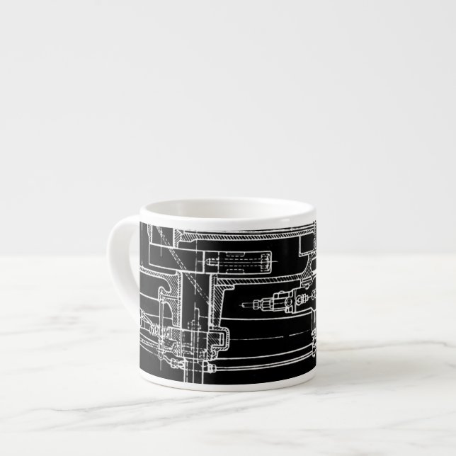 FaB MeChaNiCal DrAwinG BlUEpRiNT Black and White  Espresso Cup (Front Left)