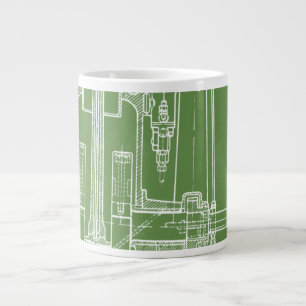 FaB MeChaNiCal DrAwinG BlUEpRiNT gReeN  AnD WhITe! Large Coffee Mug
