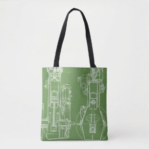 FAB MECHANICAL DRAWING BLUEPRINT green  WHITE Tote Bag