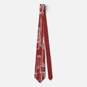FAB MECHANICAL DRAWING BLUEPRINT White on Colour Tie