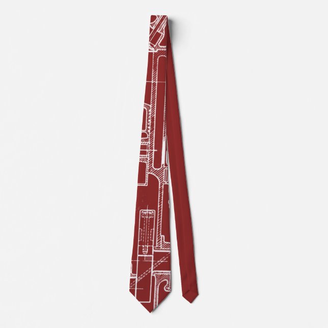 FAB MECHANICAL DRAWING BLUEPRINT White on Colour Tie (Front)