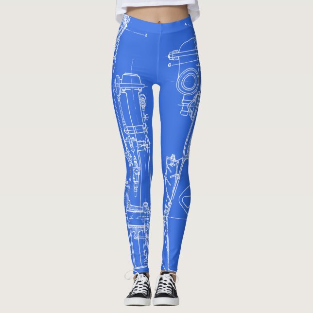 FAB MECHANICAL DRAWING BLUEPRINT WHITE YOUR COLOR LEGGINGS (Front)
