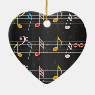 Fab Music Notes on Black Ceramic Tree Decoration
