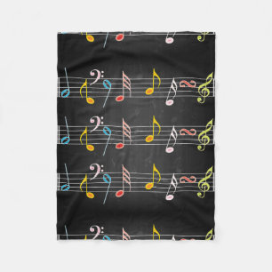 Fab Music Notes on Black Fleece Blanket