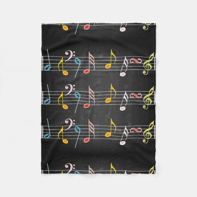 Fab Music Notes on Black Fleece Blanket (Front)