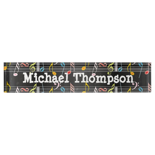 Fab Music Notes on Black, Musican Gift Nameplate (Front)