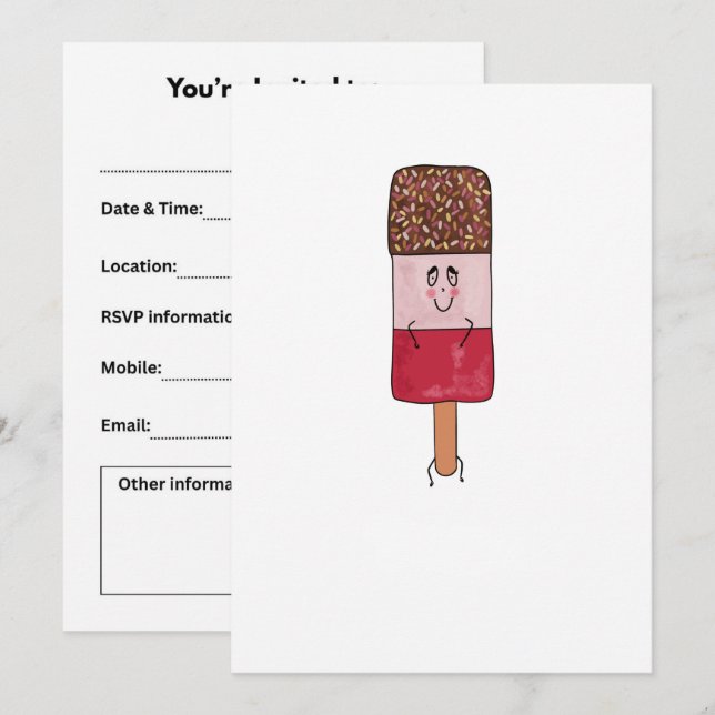 Fab popsicle, ice lolly theme invitation (Front/Back)