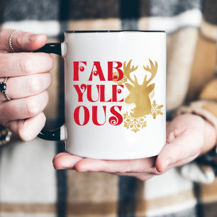 Fab-Yule-Ous Christmas Reindeer Red and Gold Mug