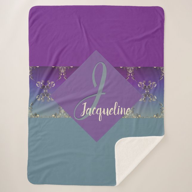 Fabergè-like Monogram Purple Blue Gradient    Sher Sherpa Blanket (Front)