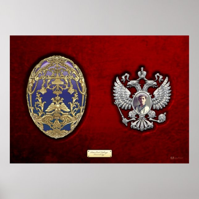 Faberge Tsarevich Egg with Surprise on Red Velvet Poster (Front)