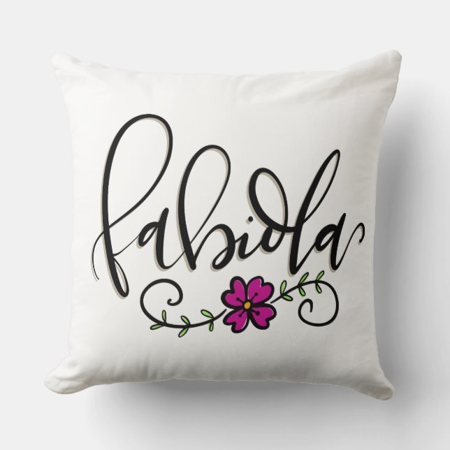 Fabiola, hand lettered cushion (Front)