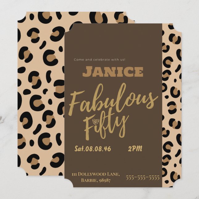 Fabolous Cheetah 50th  Invitation (Front/Back)