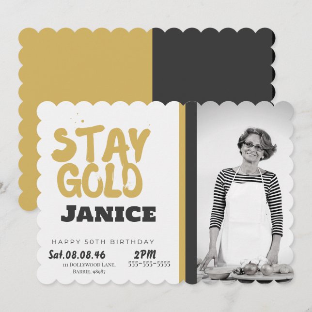 Fabolous Gold Golden 50th Personalised Invitation (Front/Back)