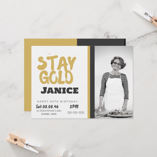 Fabolous Gold Golden 50th Personalised Invitation (Front/Back In Situ)