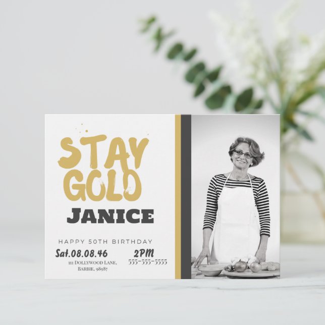 Fabolous Gold Golden 50th Personalised Invitation (Standing Front)