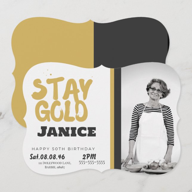 Fabolous Gold Golden 50th Personalised Invitation (Front/Back)