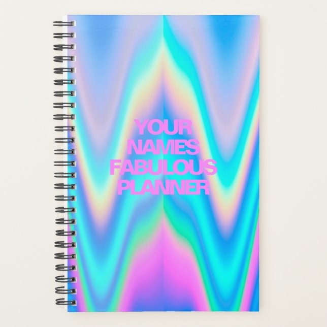 Fabolous neon holographic unicorn pink name planner (Front)