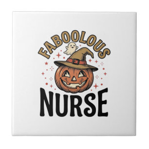 Faboolous Nurse Halloween Pumpkin Vintage Shirt De Ceramic Tile