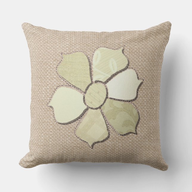 Fabric Applique Flower Collage Cushion (Front)