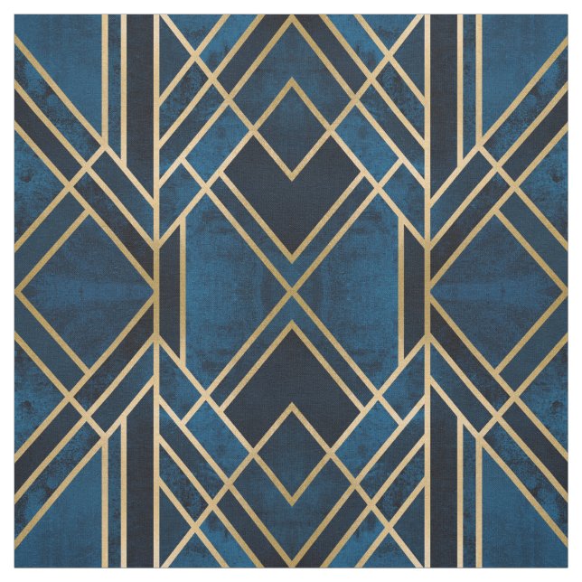 Fabric - Art Deco Blue & Gold Mirrored (Swatch)