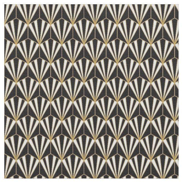 Fabric - Black White Gold Art Deco (Close Up)