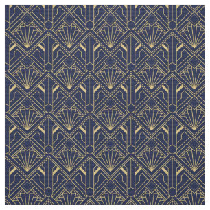Fabric - Blue and Gold Art Deco Seamless Design