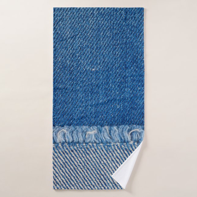Fabric Blue Jeans Background, Denim texture Bath Towel (Bath Towel)