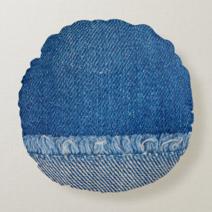 Fabric Blue Jeans Background, Denim texture Round Cushion