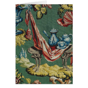 Fabric depicting a chocolate pot and a teapot