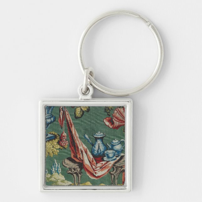 Fabric depicting a chocolate pot and a teapot key ring (Front)