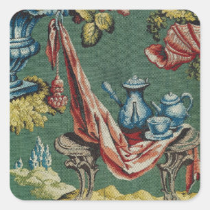 Fabric depicting a chocolate pot and a teapot square sticker