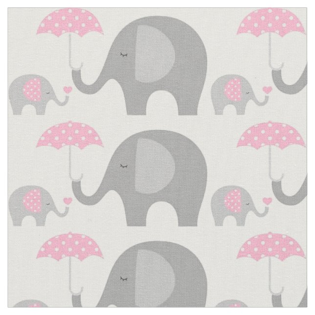 Fabric - Elephants Pink and Gray (Close Up)