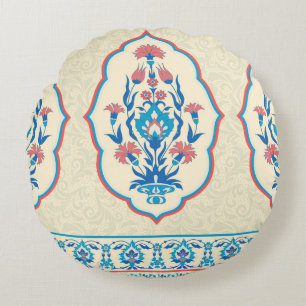 Fabric floral seamless pattern in ethnic style round cushion