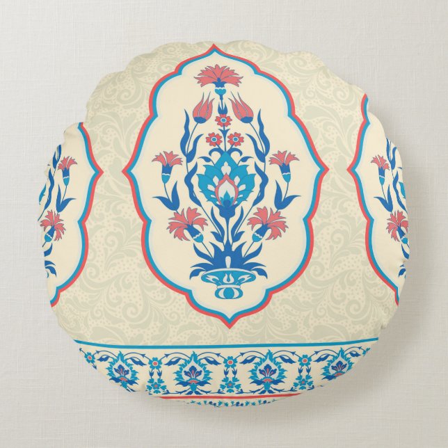 Fabric floral seamless pattern in ethnic style round cushion (Front)