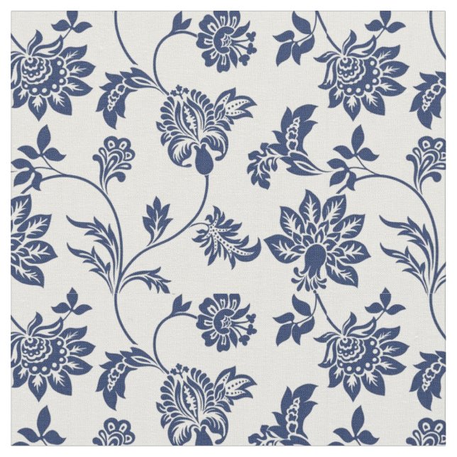 Fabric - French Floral blue and White  (Close Up)