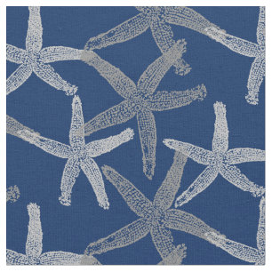 fabric Nautical starfish abstract grey white blue