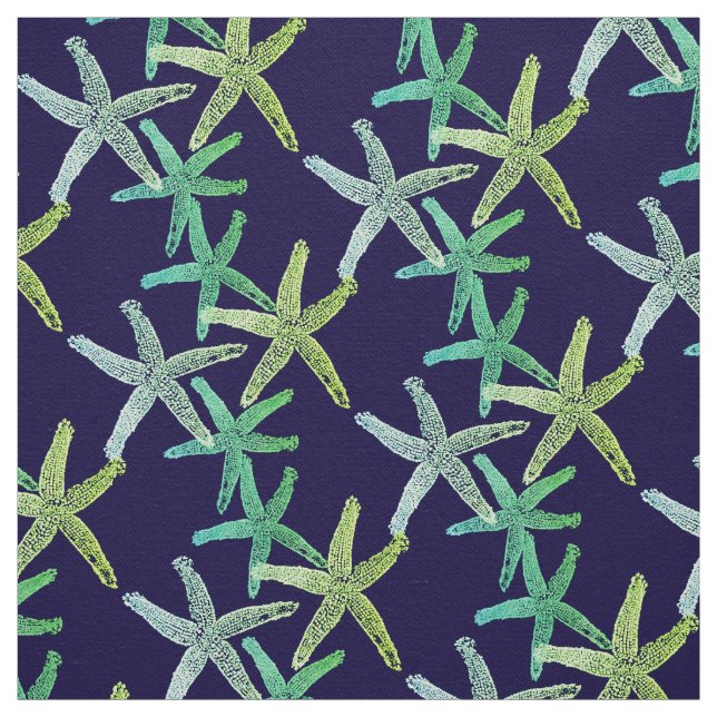 fabric Nautical starfish  teal  green yellow blue (Swatch)