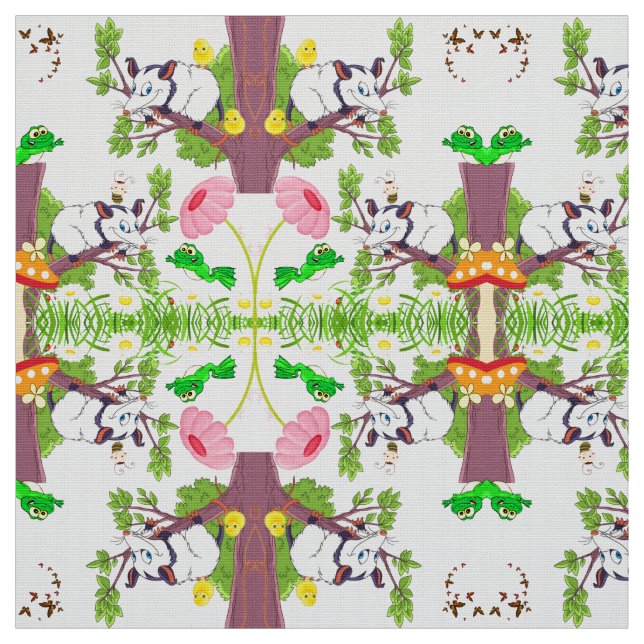 Fabric, Possum Chicks Frog Floral  Fabric (Swatch)
