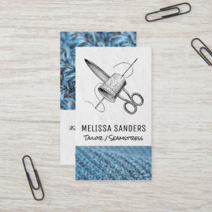 Fabric Scissors   Thimble and Needle Business Card