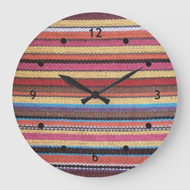 Fabric Stripes Pattern coloured I + your ideas Large Clock (Front)