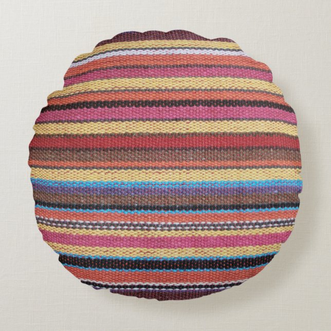 Fabric Stripes Pattern coloured I + your ideas Round Cushion (Front)