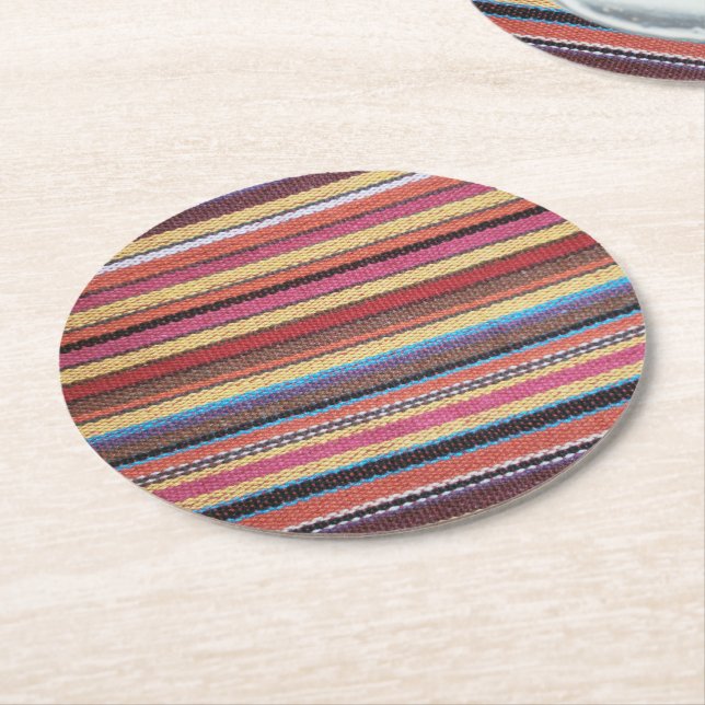 Fabric Stripes Pattern coloured I + your ideas Round Paper Coaster (Angled)