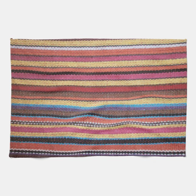 Fabric Stripes Pattern coloured I + your ideas Tea Towel (Horizontal)