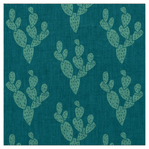 Fabric: Teal Cacti Natural Linen Fabric