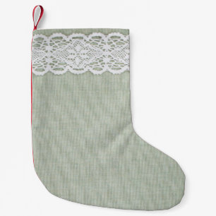 Fabric textile texture and lace  small christmas stocking
