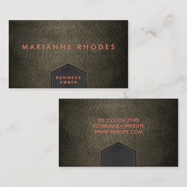 Fabric Texture | Embossed Lettering  Business Card (Front/Back)